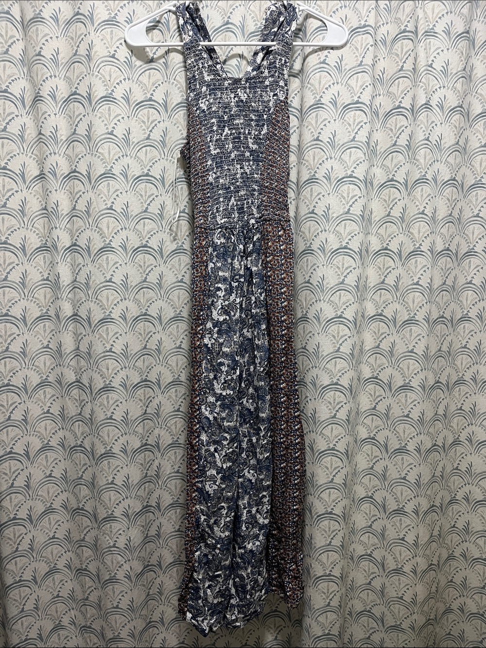 Japna Blue and Brown Mixed-Print Maxi Dress